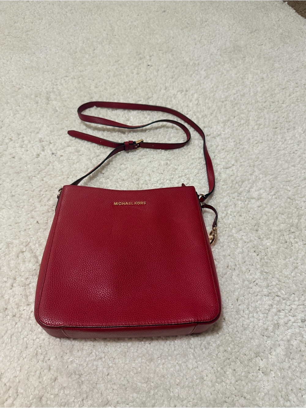Michael Kors Cherry Red Pebbled Leather Crossbody